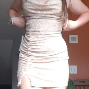 B Darlin champagne Ruched Bodycon Mini Dress